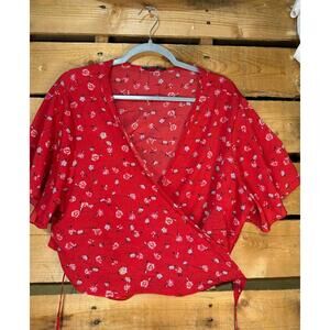SHEIN Curve red floral wrap top